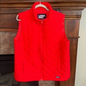 Lands End bright cheerful red quilted full zip puffer vest 1X